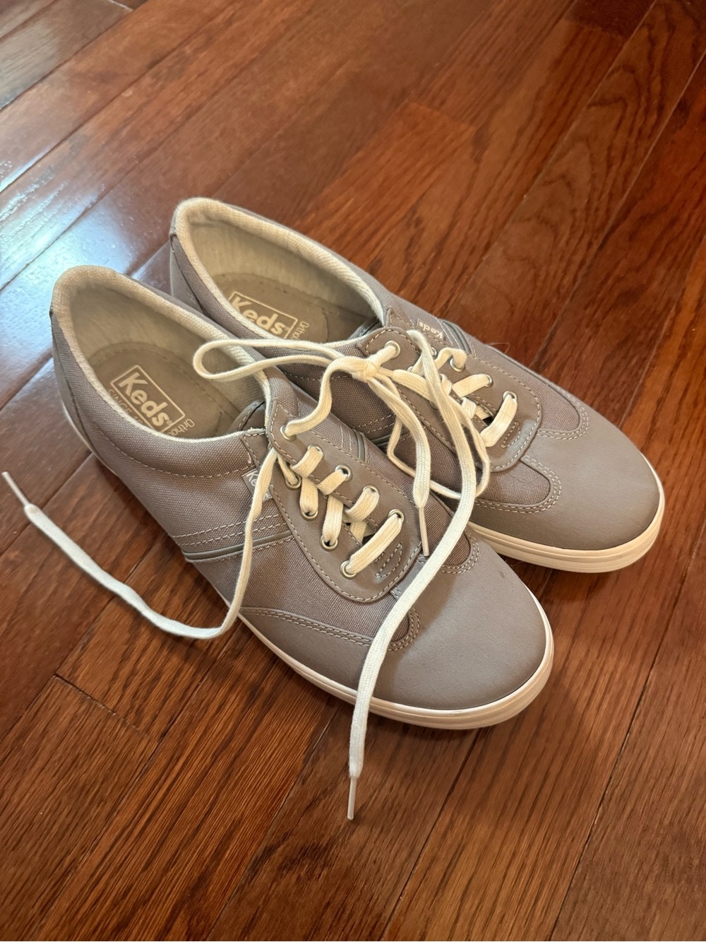 Keds Taupe Canvas Low-Top Sneakers with White Laces